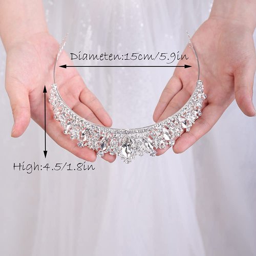 JWICOS Crystal Tiara with Comb for Women Queen Crown Wedding Bridal Party (Silver)