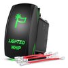 Nilight Lighted Whip Rocker Switch Led Light Bar Switch 5Pin Laser On Off SPST switches 20A/12V 10A/24V Switch Green with Jumper Wires Set for Cars Trucks RVs,2 Years Warranty