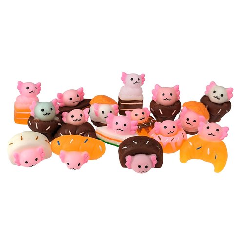 JA-RU Sweet Axolotl Toys. Ugly Cute Sqweez & Stretch Squishy Animal Foodie Sweets (6 Pack / 12 Units Assorted) Kids Party Favors. Squish Fidget Silly Stress Relief Axolotls Sensory Figures. 4741-6s
