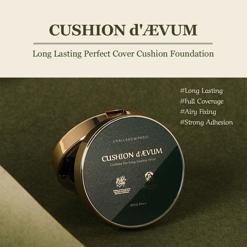 [CHALLANS de PARIS] CUSHION aevum Cream Foundation, Flawless Coverage of Skin Imperfections and Uneven Skin Tone, Long-Lasting Wear, Suitable for All Skin Types and Tones (21 Bright Ivory)