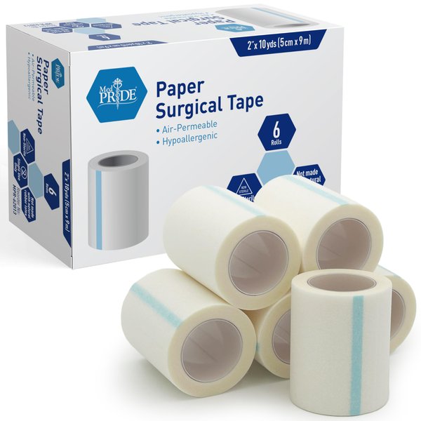 MED PRIDE Paper Surgical Tape 2" x 10 Yards for Wound Dressing [Pack of 6] - Latex-Free & Hypoallergenic Medical Tape Suitable for Sensitive Skin- Hospital-Grade, Breathable Wound Care Paper Tape