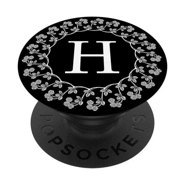 Fun Cell Phone Pop Up Holder,Cute White Floral Rose Letter H PopSockets Grip and Stand for Phones and Tablets