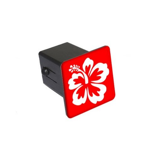 GRAPHICS & MORE Hibiscus Flower - White On Red - 2" Tow Trailer Hitch Cover Plug Insert