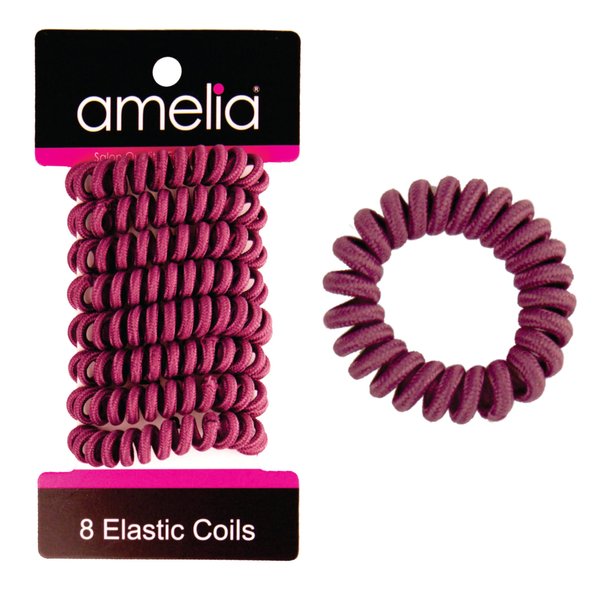 Amelia Beauty, 8 Small Fabric Wrapped Elastic Hair Coils, 1.75in Diameter Spiral Hair Ties, Gentle on Hair, Strong Hold and Minimizes Dents and Creases, Plum