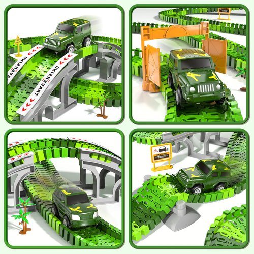MSKOLER 144 Pieces Dinosaur Toys Car Race Tracks Sets for Kids 3 4 5 6 7 8 Years Old - Flexible Tracks Playset with Kids Dinosaur, Electronic Toy Cars for Boys, Birthday Gifts for Toys Toddlers 3-5