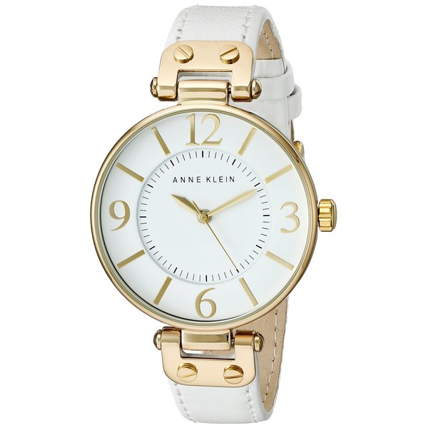Anne Klein Women's 109168WTWT Gold-Tone and White Leather Strap Watch