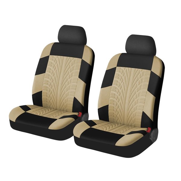 Osilly 2PCS Car Seat Covers for Front Seats, Breathable Waterproof Polyester Auto Seat Protectors, Universal Vehicle Split Cushion Cover, Interior Accessories for Car, Truck, SUV (Beige)