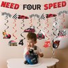 Luvsweets Need Four Speed Birthday Decorations, 10 Pcs 4th Birthday Decorations, Race Car Checkered Flag Banner Garland for 4 Year Old Boy, Racing Celling Decor Party Supplies