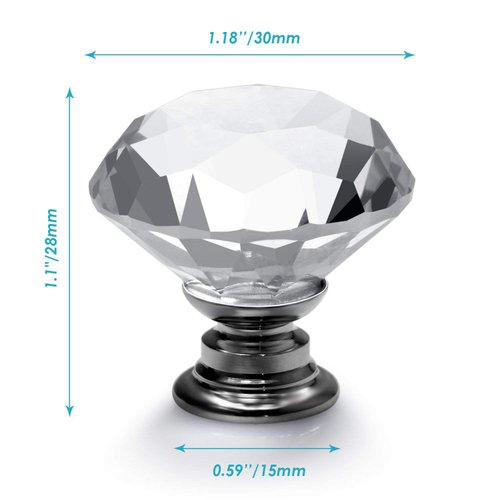 FENSING 12 Pcs 30MM Crystal Clear Glass Dresser Knobs Silver Diamond Drawer Knobs Pulls Handles Kitchen Cabinet Knobs for Dresser Drawers(Clear)