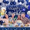Navy Blue Birthday Decorations, Happy Birthday Decorations for Men Women- Blue Photography Backdrop & Tablecloth Balloons Arch Kit Banner Birthday Party Supplies Bday Decor with Table Cover