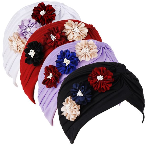 Qianmome Womens Sequin Flower Turban Elegant Muslim Beanie Head wrap Chemo Cap