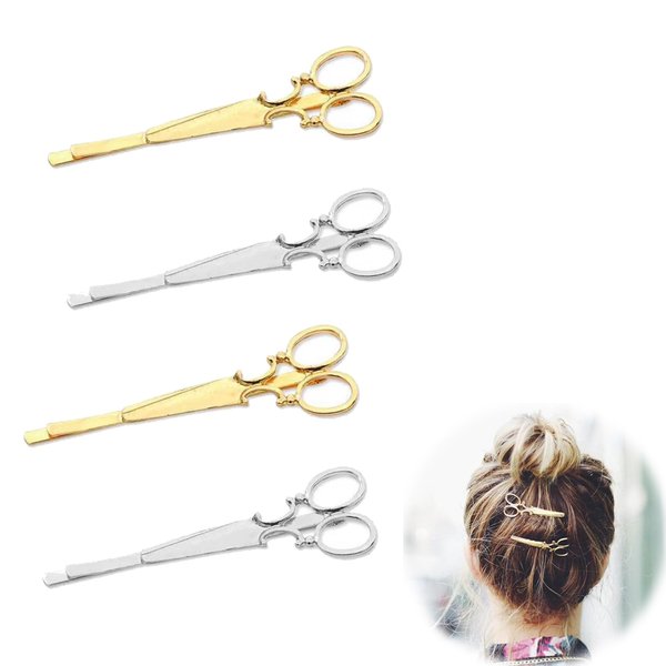 4pcs Scissor Hair Clips, Hair Stylist Must Have Hair Clips Hairdresser Gifts Cosmetology Graduation Birthday Gifts Hair Dresser Supplies for Women (Gold Silver, 6x1.7cm)