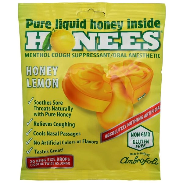 Honees Cough Drops 2 Flavors Honey and Honey Lemon 2 Pack Total 40 Drops