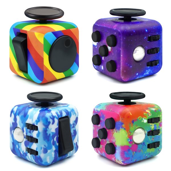 Fangool Fidget Toy Cube, 4 Pack Cube Fidget Anxiety Relief Toys for Adults and Kids, 6 Sided Fidget Toys Cube Hand-Held for Adults, Audible/Silent Cube Toys Fidget for ADD/ADHD/OCD