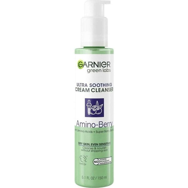 Garnier Green Labs Amino-Berry Soft Gentle Facial Cream Cleanser Hydrates and Soothes Skin, 5.07 fl oz
