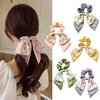 5 Pcs Floral Hair Scarf Scrunchies Bowknot hair ribbons Hand Bands Elastic Ropes Ponytail Holder Printed Flower Bow Scrunchy Soft Scarf Hair Ties for Women Girls