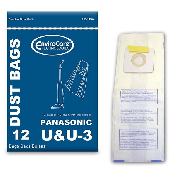 EnviroCare Replacement Vacuum Cleaner Dust Bags made to fit Panasonic Type U / U3 Uprights. 12 Pack