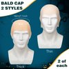 8 Pcs Halloween Bald Head Cap Party Costume Include 4 Makeup Latex Bald Caps and 4 Hair Wig Caps for Adults Kids Women Men (Multi Style)