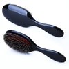Boar Bristle Hair Brush Mix with Nylon, Hair Extension Natural Boar Bristle for Women and Men, Chrome,Silver (black)