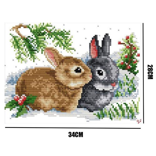YANCONGLIDEYAN Cross Stitch DIY Hand Needlework Kits 11CT Stamped Cross Stitch Kits for Beginners Pre-Printed Embroidery Kit Pattern Rabbits