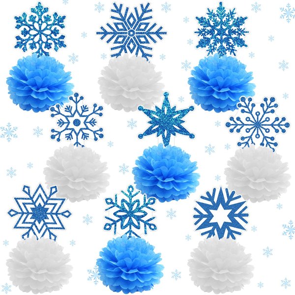 9 Pcs Mermaid Centerpieces Birthday Party Table Decorations Supplies Ocean Theme Underwater Animals Party Favors Double Sided Honeycomb Favor for Girls Baby Shower Wedding (Snowflake)