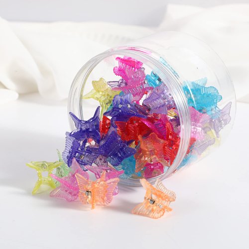 DIYOVNAK Mini hair claws small claw clamp 0.59inch hair claw clips for women 48pcs-pack (Transparent Butterfly-48PCS)