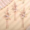 Rumtock 3pcs Crystal Rose Gold Hair Pins Long Side Hair Piece for Wedding Brides Bridesmaid Boho Hair Accessories for Prom (Rose Gold)