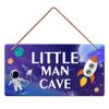 YuplaN Outer Space Little Man Cave Wooden Plaque Boys Spaceman Bedroom Decor Hanging Sign Wall Door Nursery Accessories 5 X 10 Inches