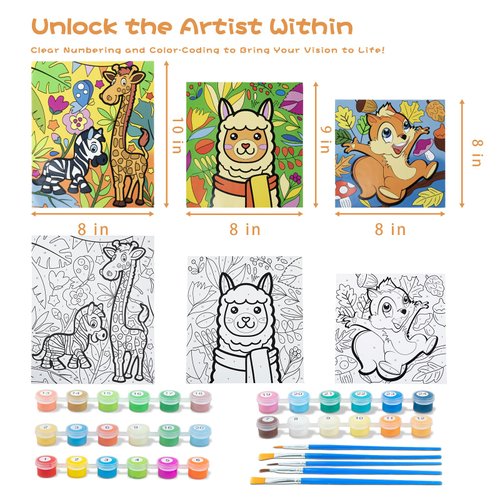 Sixth Space Paint by Numbers for Kids Ages 4-8, Beginner Framed Pre-Printed Acrylic Oil Painting, Includes (8x10, 8x9, 8x8 inch) Framed Canvas, 30 Acrylic Paint Pots, 5 Brushes, Pre-Drawn Canvas