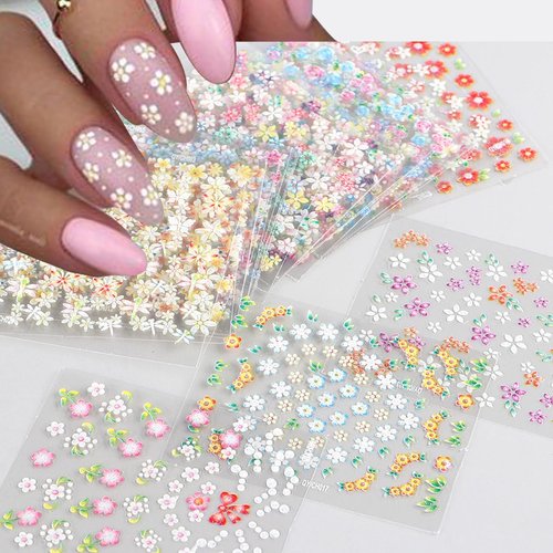 30 Sheets Flowers Nail Art Stickers 3D Self-Adhesive Nail Stickers Colorful Flowers Rose Daisy Cherry Blossoms Nail Decals Spring Summer Nail Art Design Decoration Accessories for Women and Girls