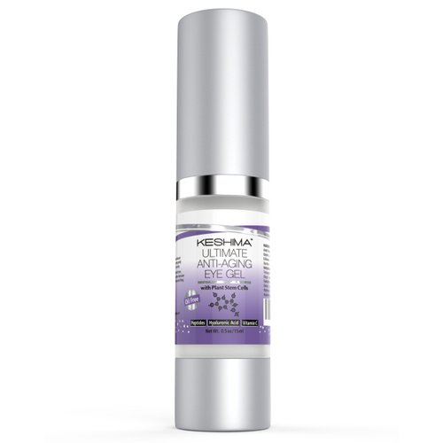 Keshima Eye Gel for Crow's Feet, Puffiness, Sagging Skin, Dark Circles and Wrinkles - Cream with Plant Stem Cells, Vitamin C, Hyaluronic Acid, Complex Peptides, Aloe, Green Tea - Oil Free