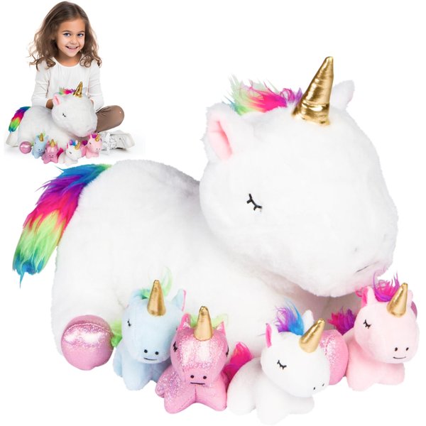 PixieCrush Unicorn Stuffed Animals with Babies Inside - 5-Piece Set of Mommy and Baby Unicorn Plush for Imaginative Play - Soft Cuddly Companion for Kids - Stuffed Animals for Girls Ages 3 to 8 Years