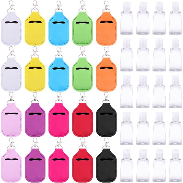 Duufin 40 Pieces Hand Sanitizer Keychain Holders Set Including 20 Pieces Hand Sanitizer Holder Bulk and 20 Pieces Empty Travel Size Bottles