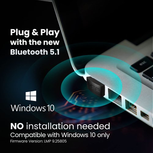 USB Bluetooth Adapter for PC 5.1 - Bluetooth Dongle 5.1 USB Bluetooth Dongle for PC - Windows 11/10 Plug and Play. for Computer Desktop, Laptop, Mouse, Keyboard, Printers, Headsets, Speakers.