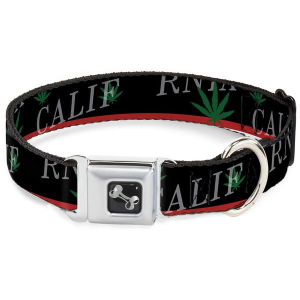 Dog Collar Seatbelt Buckle California Pot Leaf Black Red Green White 18 to 32 Inches 1.5 Inch Wide