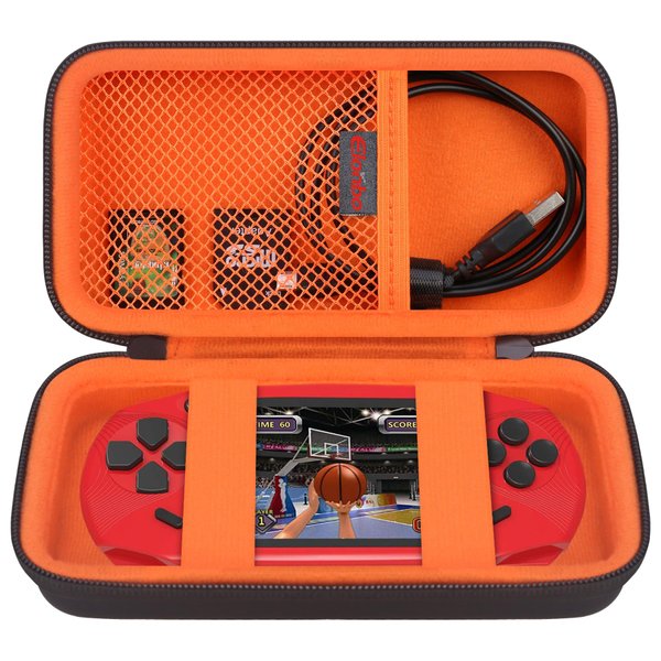 Elonbo Carrying Case Compatible with Beijue 16 Bit Handheld Games for Kids Adults, Classic Retro Video Games Travel Storage Cover Bag, Portable Electronic Game Player Organizer Holder, Black+Orange