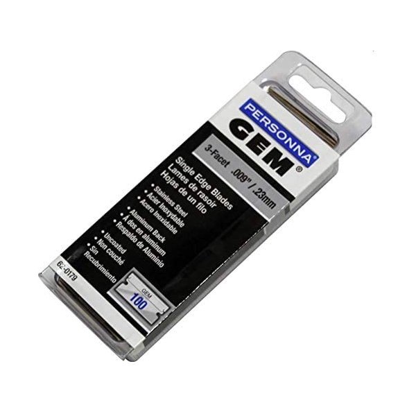 GEM Single Edge Triple Facet Cut Safety Blades 100 Pack Uncoated Stainless Steel Made in USA