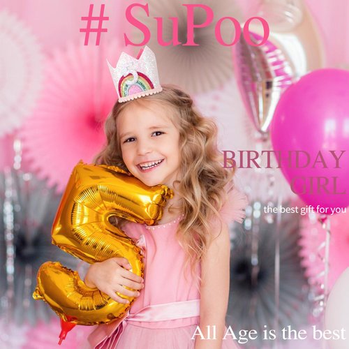 SuPoo 5th Birthday Hat Headband 5th Birthday Decorations for Girl Rainbow Birthday Crown for Girls Princess Tiara Elastic Hairbands 5 Year Old Happy Birthday Party Cap Decorations Accessories