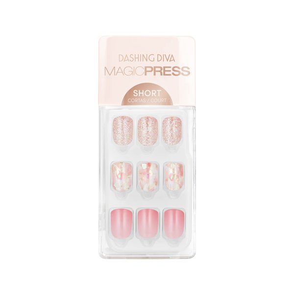Dashing Diva Magic Press Nails - Pink Passion | Short, Square Shaped Press On Nails | Long Lasting Stick On Gel Nails | Lasts Up to 7 Days | Contains 30 Stick On Nails, 1 Prep Pad, 1 File