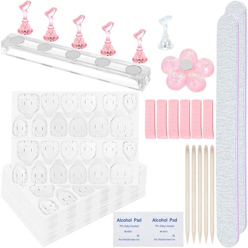 Nail Adhesive Tabs 25 Sheets (600pcs) & Nail Stand with Putty, Press On Nail Glue Stickers Nail Holder for Painting Nails, Nail Files, Nail Art Kit, Orange Wood Sticks, Press On Nail Acecessories