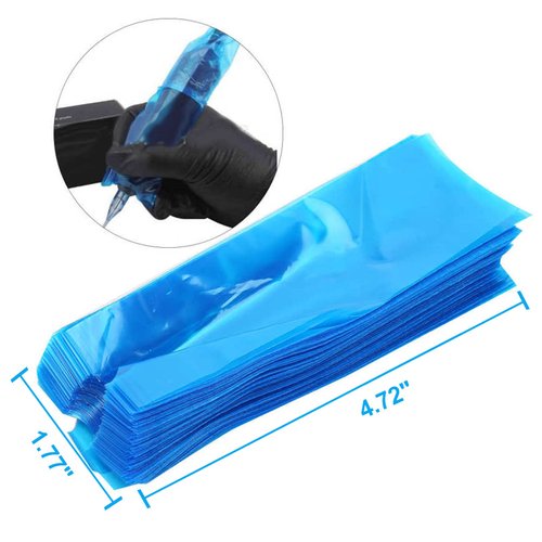 Gakonp 200pcs Clear Tattoo Machine Pen Covers Tattoo Pen Sleeves Plastic Dustproof Protection Blue Bags for Tattoo Professionals