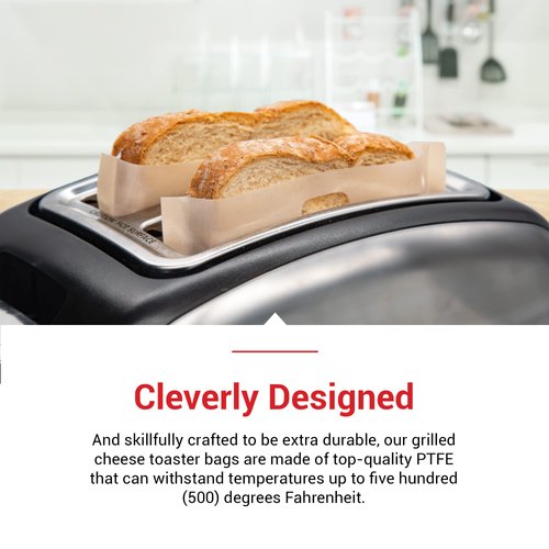 Reusable Toaster Bag - Toaster Bags for Grilled Cheese Sandwiches, Pizza Rolls, - Nonstick Toaster Bags Made of Teflon - BPA & PFOA Free Little Bags - Toaster Bags Reusable Up To 50 Uses (Set of 4)