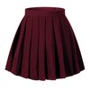 Beautifulfashionlife Women`s School Uniform High Waist Pleated Skirts Solid Color(2XL,Wine Red)