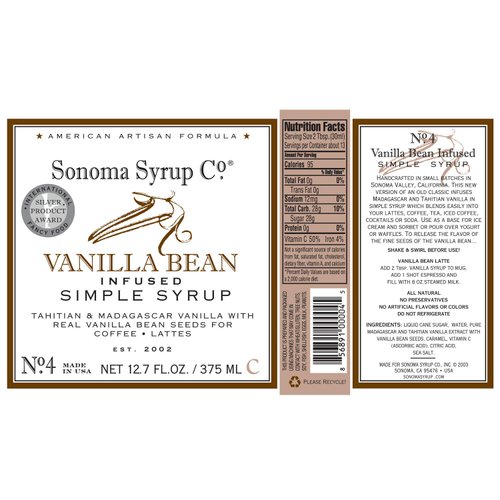 Sonoma Syrup Co Vanilla Bean Simple Syrup, 12.7 fl oz for Coffee, Cocktails, and Cooking