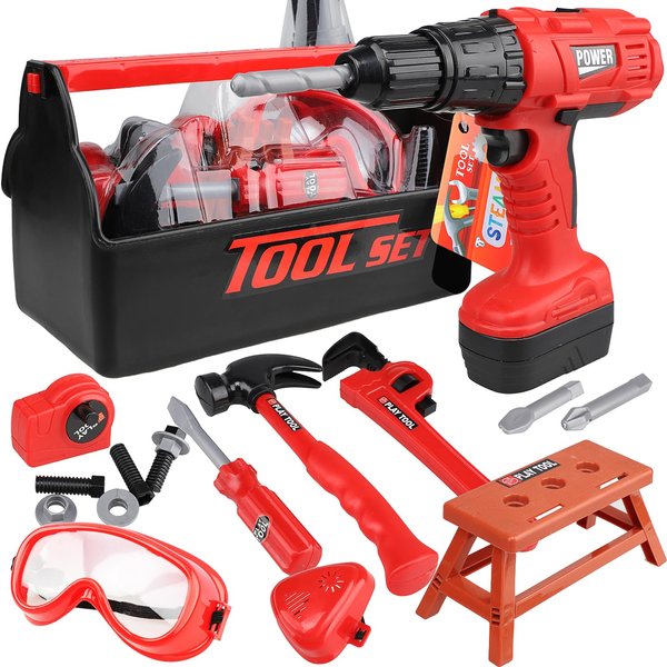 STEAM Life Kids Tool Set for Boys with Power Toy Drill, Toddler Tool Set, Kids Tape Measure, Toy Tools for Kids, Kids Tool Box, Toy Hammer, Play Tool Set for Toddlers 3-5