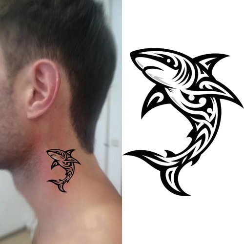 Dopetattoo 6 sheets Temporary Tattoos Polynesian Shark Tribal Shark Fake Tattoos Maori Hawaiian for Men Neck Arm Hands Leg