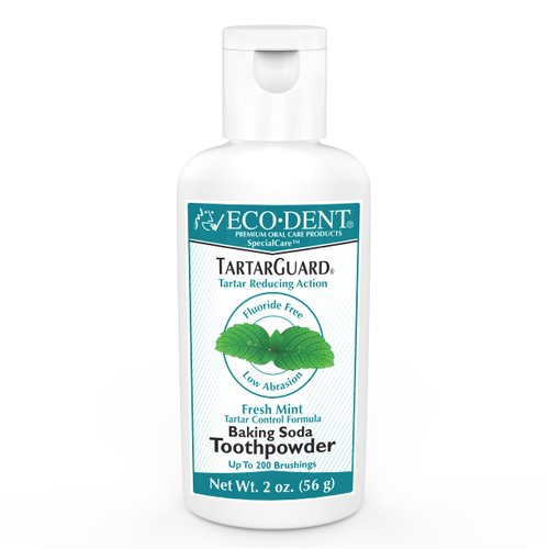 Eco-Dent TartarGuard Baking Soda Toothpowder - Enzyme Cleaning Action for Tartar Control, SLS-Free, Fluoride-Free Toothpaste Alternative, Fresh Mint Tooth Powder + DailyRinse Single-Use Pack