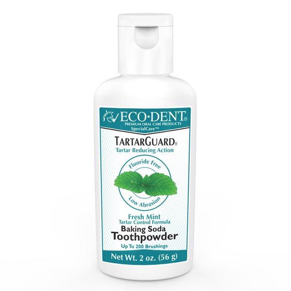 Eco-Dent TartarGuard Baking Soda Toothpowder - Enzyme Cleaning Action for Tartar Control, SLS-Free, Fluoride-Free Toothpaste Alternative, Fresh Mint Tooth Powder + DailyRinse Single-Use Pack