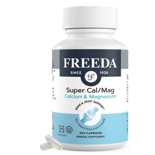 Freeda Super Cal/Mag Calcium Magnesium - Kosher Magnesium and Calcium Supplements for Women & Men - CalMag Bone & Joint Support - Vegetarian/Vegan Calcium and Magnesium Supplement - (250 Capsules)