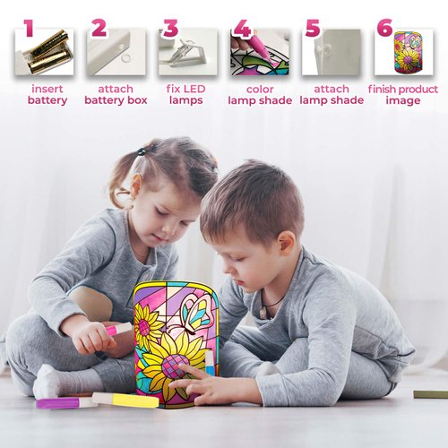 Kids NightLamp DIY Kit- Creative Arts and Crafts for Girls and Boys Ages 5 Years and up- Stained Glass lamp with Window Paint and Circuit - Best Gift Art Kits (Butterfly)
